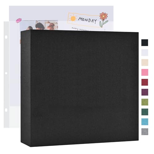 Mublalbum 12x12 Inch Large 3 Ring DIY Scrapbook Photo Album with 40 Plastic Sleeves 80 Pages Linen Cover Folder Binder for Baby Travel Wedding Couple Anniversary and DIY Projects (Black)
