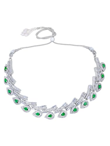 Image of ASMITTA Jewellery American Diamond Necklace Set Rhodium Plated Choker Necklace with Earrings for Weddings, Parties & Festivals
