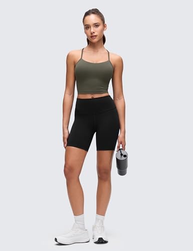 Image of CRZ YOGA Butterluxe Y Back Crop Tank Tops | Light Support, Removable Pads, Yoga, Extremely Soft, Scoop Neck, Spaghetti Straps, Longline Sports Bras for Women