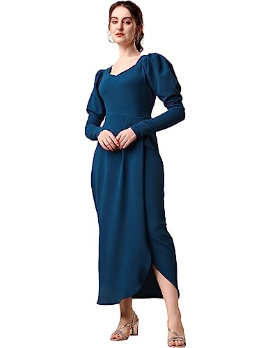 Image of Sheetal Associates Women's Puff Sleeve Wrap Bodycon Casual Maxi Dress Black