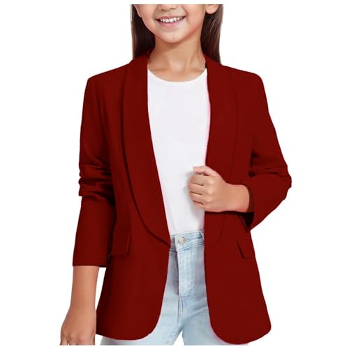 Girls Blazer Long Sleeve Shawl Collar Formal Blazers Suit Jacket Open Front Notched/Lapel Collar Suit Inner Pocket Kids