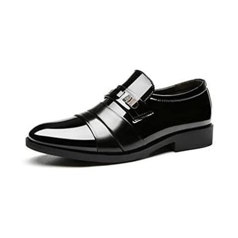 IyMoo Mens Loafers Wedding Shoes Pleated Brogue Patent Party Shoe Comfy Slip-on Driving Flats Fashion Boat Shoe Soft Moccasins Black Cover