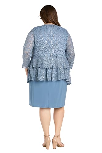Image of R&M Richards Women's Elegant Sheath Ensemble W /Tiered Glitter Lace Jacket - Formal Evening Wear, Wedding Guest