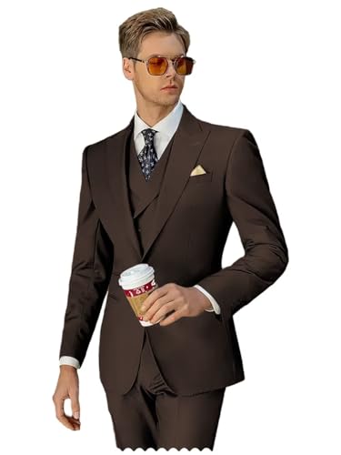 Mens 3 Piece Tuxedo Set Elegant Solid Classic Fit Wedding Suit Jacket Vest Pants Set
