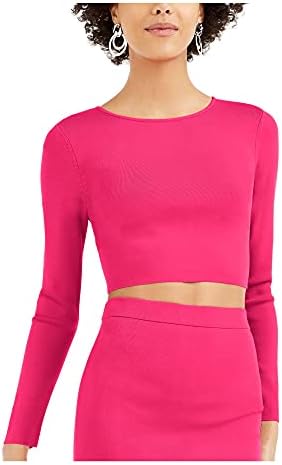 bar III Womens Crewneck Short Crop Sweater Pink M