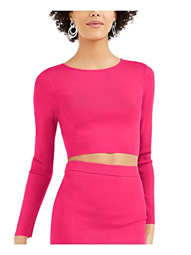 Bar Iii Womens Crewneck Short Crop Sweater Pink M #TOP4