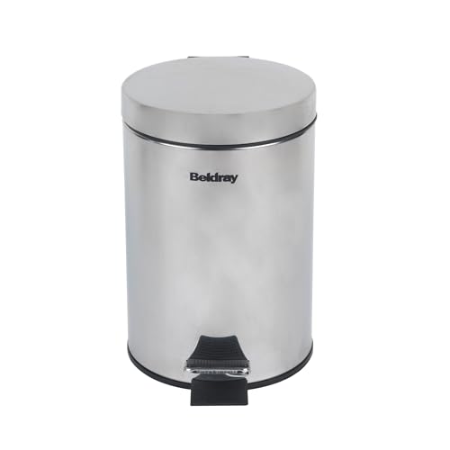 Beldray LA038098SS Bathroom Pedal Bin – Small Round Stainless Steel Sanitary Waste Bin For Bedroom, Office, Kitchen, Toilet, Soft Close Rubbish Bin, Removable 3L Inner Bucket, Carry Handle