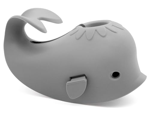 Baby Bathtub Faucet Cover, Baby Safety Protection Silicone Toys, Bath Spout Cover Baby Bathtub, Faucet Cover Baby Bathtub Silicone Whale for Kids, Toddler, Infant, Grey Whale