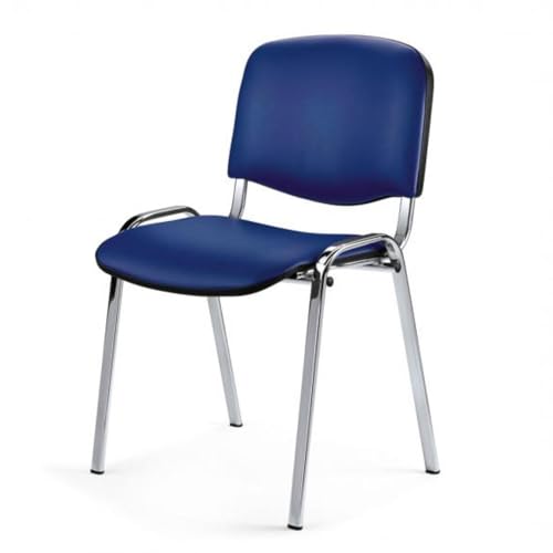 Image of Topsit Waiting Room Chair, Stackable Visitor Chair with Upholstery and Faux Leather Cover, Metal Frame, Office Chair in Chrome Look, Conference Chair for Home Office, Reception Breaks Room (Blue)