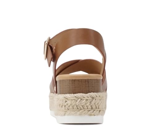 Image of Soda inchFIRELY inch ~ Women Round Toe Crisscross Band Platform Espadrille Wedge Sandal with Adjustable Ankle Strap