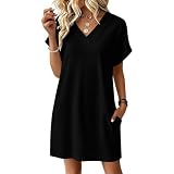 HLSDFRES Women's Casual T Shirt Dress Summer Short Sleeve Dresses with Pockets X-Large
