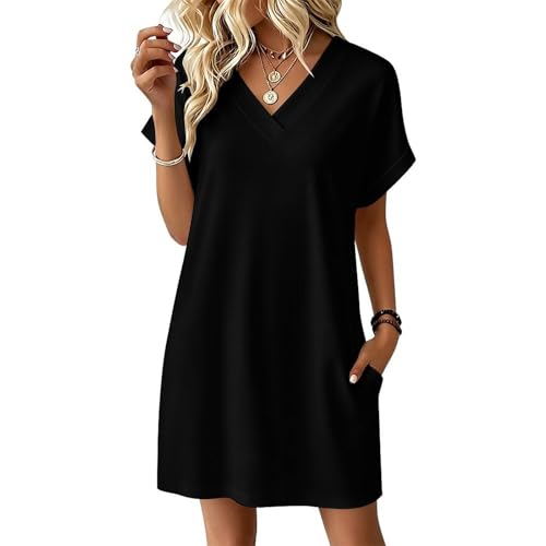 HLSDFRES Women's Casual T Shirt Dress Summer Short Sleeve Dresses with Pockets X-Large
