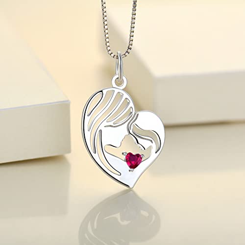 Yl Mother And Daughter Necklace 925 Sterling Silver Mum Hold Child Heart Pendant Created Ruby Necklace Gifts For Moms #TOP3