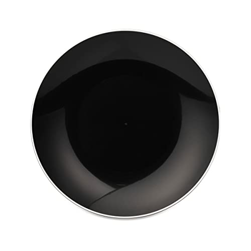 Disposable Plastic Black Plates Combo | 50 7.5 In. Silver Rim Appetizer/Dessert Plastic Plates And 50 10 In. Silver Rim Plastic Dinner Plates | Heavy Duty Plates For Wedding, Parties Or Catering #TOP7