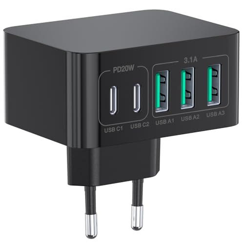 50W USB C Stecker, 5-Port Schnellladegerät Stecker Adapter EU, PD+QC Netzteil Ladegerät Box Brick, Typ C Lade Stecker Hub für iPhone 15 14 13 12 11 Pro Max XS XR SE, Samsung, iPad, AirPods 50W USB C Stecker, 5-Port Schnellladegerät Stecker Adapter EU, PD+QC Netzteil Ladegerät Box Brick, Typ C Lade Stecker Hub für iPhone 15 14 13 12 11 Pro Max XS XR SE, Samsung, iPad, AirPods