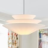 ELYCCUPA 24” Large Off White Linen Fabric Pendant Light 3-Layer Modern Chandelier Adjustable Industrial Pendant Lighting Fixtures for Kitchen Island Dining Room Entryway, UL Listed