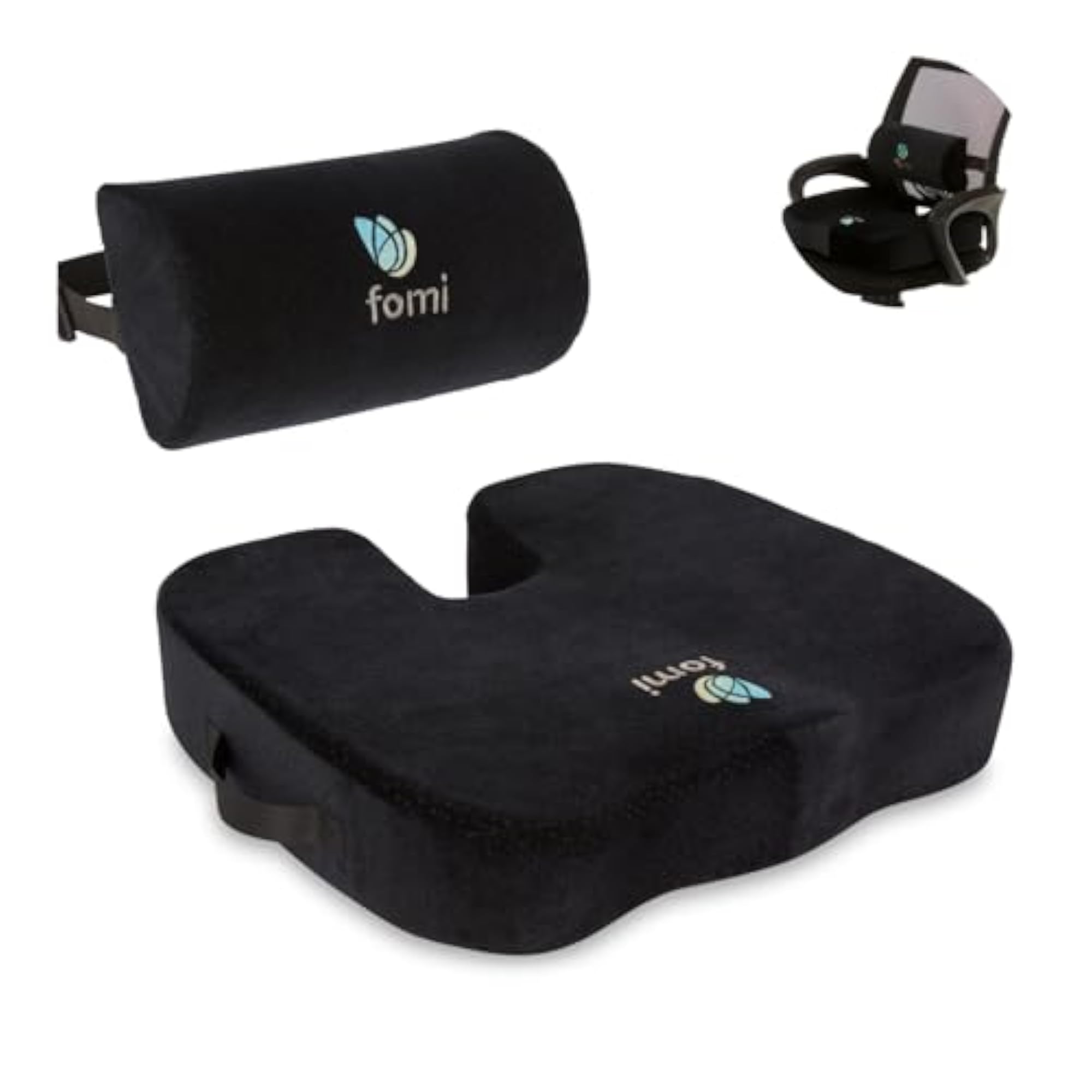 Coccyx Memory Foam Seat Cushion and Lumbar Pillow Combo