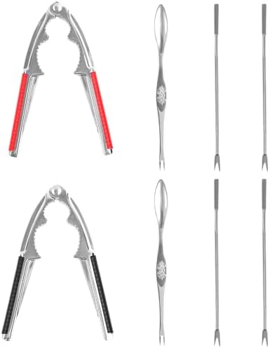 LOCEAST 2 Pieces Walnut Cracker Tools Heavy Duty Shell Cracker with 6PCS Forks Nut Shell Breakers Crackers Seafood Tools Lobster Crab Crackers with Non-slip Handle