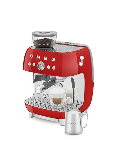 Smeg EGF03 Semi-Automatic Espresso Machine with Built-In Grinder, Dual Thermoblock, 50’s Retro Style – Red (120 V) - Image 6