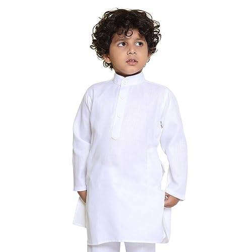 AJ DEZINES Kids Indian Ethnic Wear Kurta For Boys|Boys Indian Outfit|Traditional & Festive Wear|Solid White Kurta-06