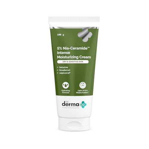 Image of The Derma Co 5% Nia-Ceramide Intense Moisturizing Cream | 5% Niacinamide & Ceramide | 24hrs.Moisturization | Betaine, Bisabolol & Sepicalm | Moisturizer for Dry & Sensitive Skin - 100 g