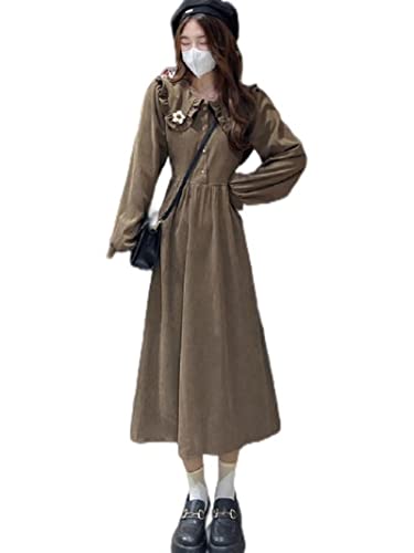 Robe midi en velours côtelé broderie florale WEITING style Mori