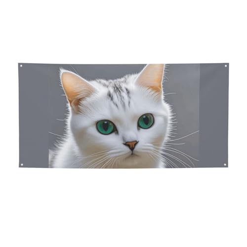 かわいい白猫バナー 壁掛け パーソナライズ 大きなパーティーバナーサイン グロメット付き パーティー背景 バナー 装飾 背景 誕生日パーティー 結婚式 屋外 屋内 ミディアム