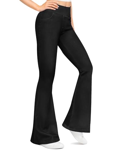 CLOZOZ Flared Jeans for Women High Waisted Stretchy Pull On Bell Bottom Flare Leggings Trendy Yoga Pants with Pockets2