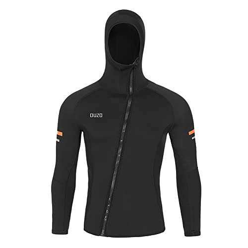 Wetsuit Top Men's 1.5Mm, Hooded Neoprene Wetsuits Jacket with Long Sleeve Front Zipper for Diving Surfing Swimming Snorkeling,L