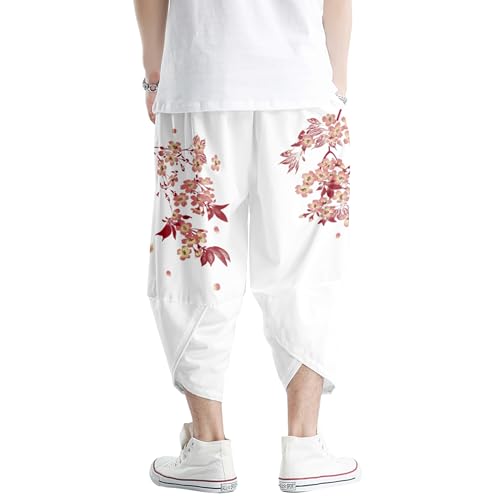 Image of DOSLAVIDA Men's Japanese Kimono Jacket Set Stylish Open Front Coat With Shorts Chinese Style Printed Cardigan Suit