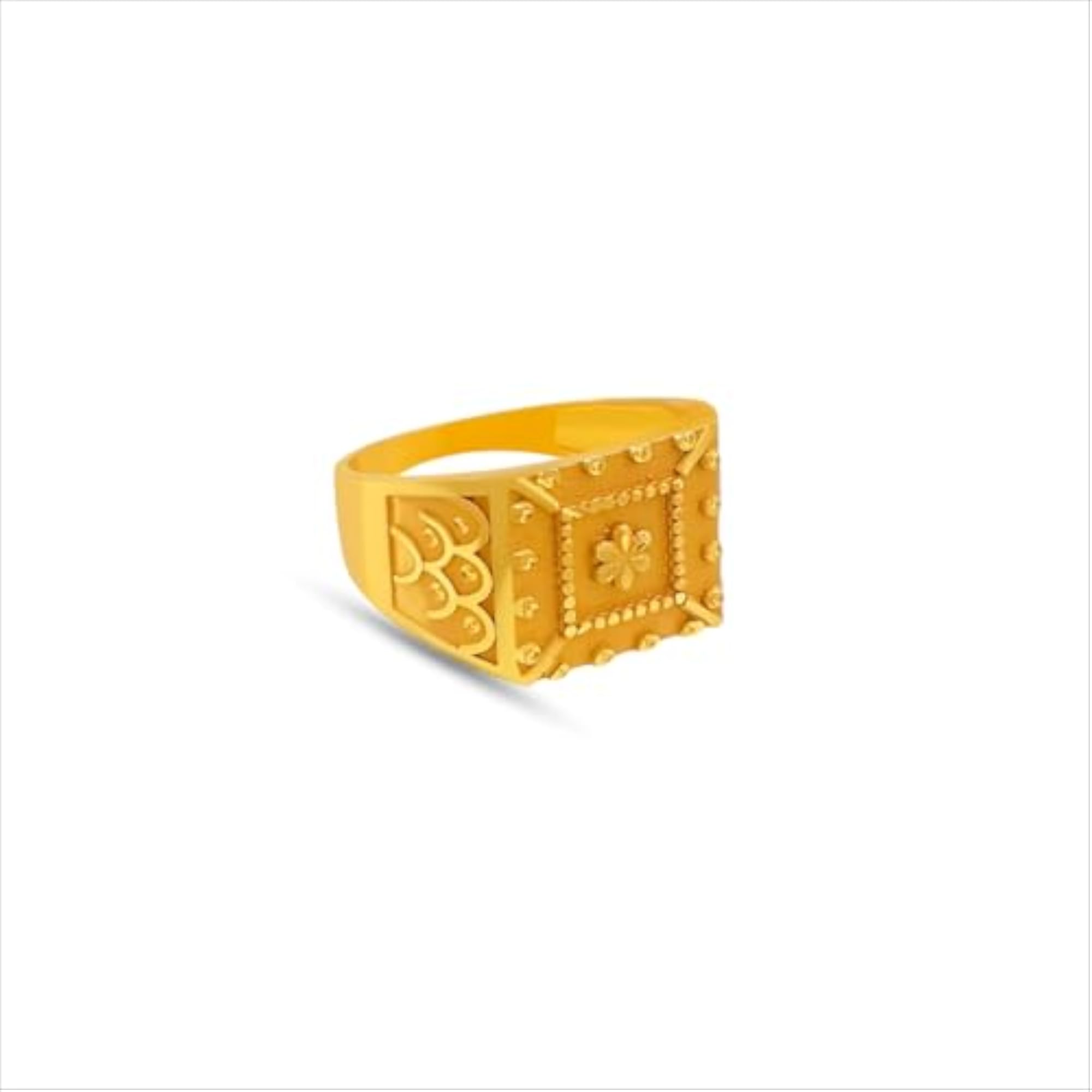 Men's Traditional Gold-Plated Square Ring with Floral Pattern