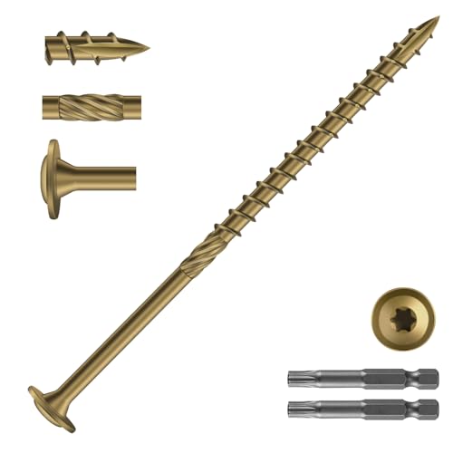 Image of #14 x 5 Inch Lag Screws (57Pcs) 2lb. Structural Wood Screw, Bronze, Carbon Steel, Washer Head, Rust Resistant epoxy Coated, T30 Star Bit