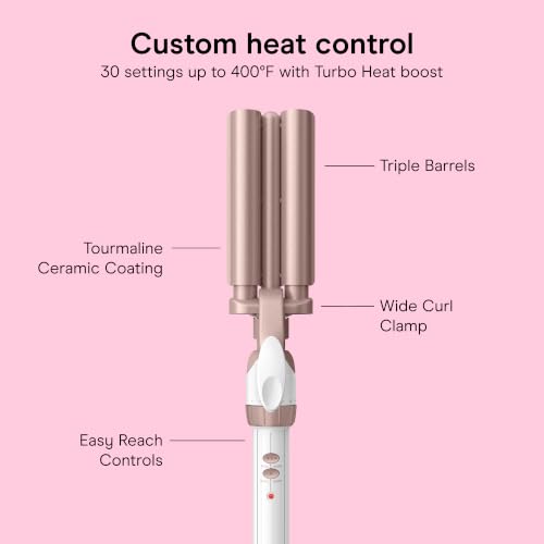 Image of Conair Double Ceramic 3 Barrel Curling Iron, Triple Barrel Waver Hair Tool Creates Deep, Continuous Waves, Hair Curler for All Hair Lengths, White /Rose Gold