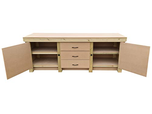 Arbor Garden Solutions Wooden workbench with drawers and double lockable cupboard (double shelf) MDF 18mm surface (V.8) (7ft)