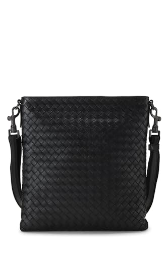 Bottega Veneta, Pre-loved Black Intrecciato Flat Messenger Bag, Black