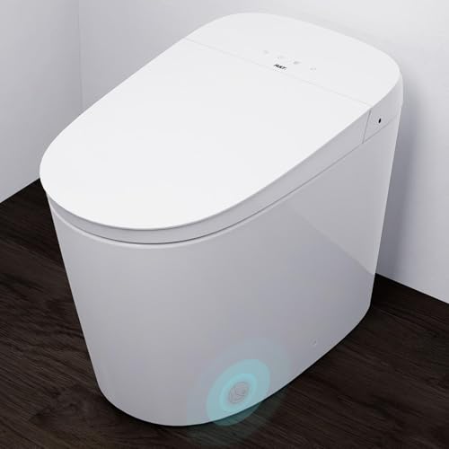 R&T Smart Toilet With Bidet Built In, One-piece Intelligent Toilet for Bathroom with Auto Flushing, Foot Sensor, Elongated Heated Bidet Seat, Remote Control Warm Water, Warm Air Drying Toilet