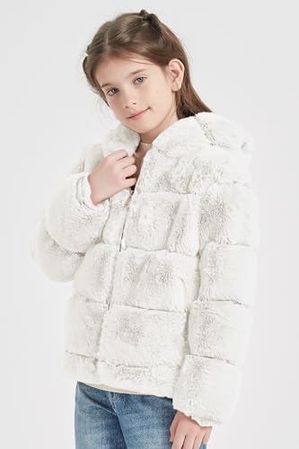 Image of Giolshon Girls Faux Fur Fleece Jacket Sherpa Fuzzy Hoodie Winter Coat with Full Zip Fluffy Outerwear 2169