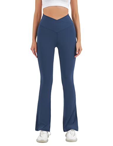 Hegaly Women's Flare Yoga Pants - Crossover Flare Leggings High Waisted Bootcut Bell Bottom Workout Sweatpants Navy Blue #TOP6