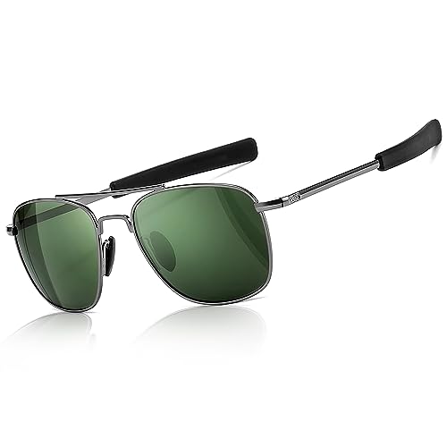 Image of SUNGAIT Men's Military Style Polarized Pilot Aviator Sunglasses - Bayonet Temples