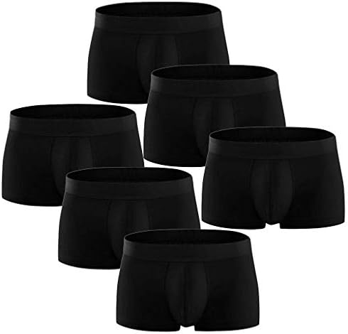 Pack of 6 Men's Pouch Boxer Briefs Breathable Regular Leg Stretch Bulge Pouch Underpants Comfort Mid-Waist Underwear Trunks Black