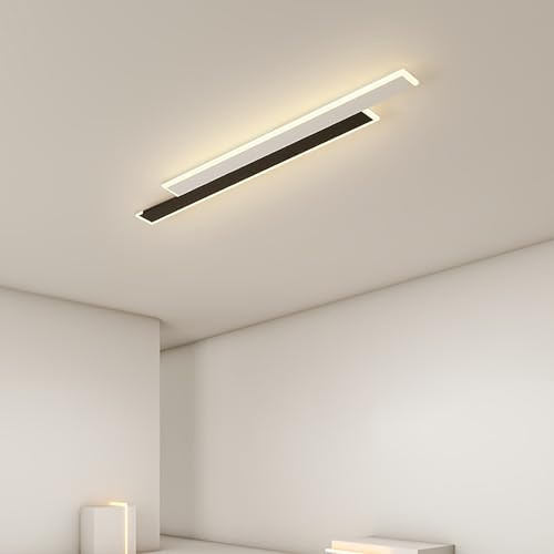 Plafonnier moderne LED 120cm rectangulaire noir et blanc pour eclairage de salon