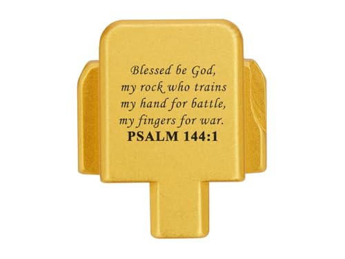 NDZ Performance Slide Cover Back Plate for Sig P320 Series 9 mm .40 .357 .45 ACP, Gold Anodized Aluminum with Black Laser Engraved Spiritual Images - Bible Psalm 144:1