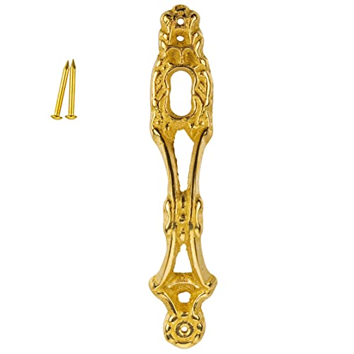 Cast Brass Decorative Door Pull Handle W/Keyhole Insert | 3 3/4" H x 3/4" W | Keyhole Cover Escutcheon Plate for China Cabinet, Dresser Drawers, Desk | Antique, Modern Furniture Hardware | KC1-B - Thumbnail 4