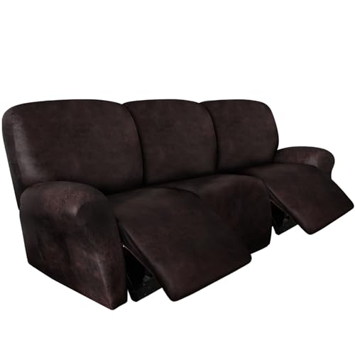 Image of ANARACHON Leather Look Recliner Couch Cover 8-Piece Recliner Sofa Slipcovers 3 Seater for Reclining Couches Furniture Protector Washable (Recliner Sofa, Chocolate)