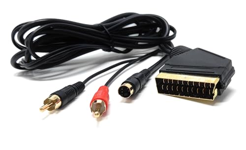 DRUT 1.5m Scart to RCA S-Video SVHS 4 Pin Mini DIN Male Audio Video Cable Lead Gold Plated 5ft
