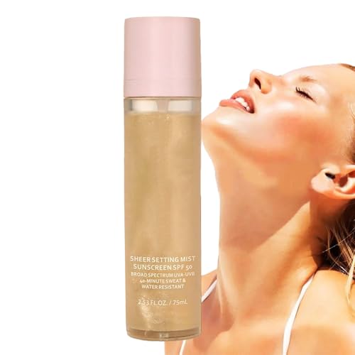 Sheer Setting Mist Spray Solar SPF 50, fijación larga duración, maquillaje impermeable, suave en la piel, control del aceite, formación rápida, 100 ml, para vacaciones