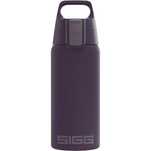 SIGG - Isolierte Trinkflasche - Thermosflasche Shield Therm One Nocturne - kohlensäurehaltige Getränke - Auslaufsicher - Spülmaschinenfest - BPA-frei - 90% recycelter Edelstahl - Dunkelviolett - 0,5L