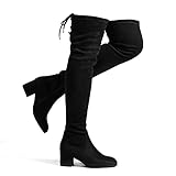 DREAM PAIRS Women's Laurence Black Over The Knee Thigh High Chunky Heel Boots Size 7 M US