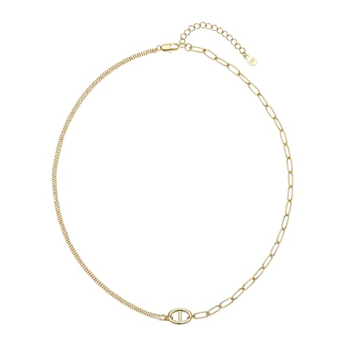 Semper.L 14K Gold Plated Dainty Layered Anchor Chain Necklace for Women Adjustable Minimalist Pendant Jewelry Trendy Fashion Gift (Combi)