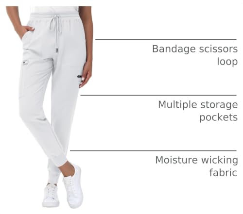 Image of MIVEI High Waisted Jogger Style Scrub Pants for Women - 8 Pockets Medical Bottoms Tapered Yoga Waistband Ribbed Ankle Cuffs